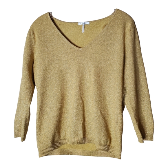 Metro 7 Sweaters - Metallic Gold V-Neck Sweater Metro 7 Seven Medium Mob Mafia Wife